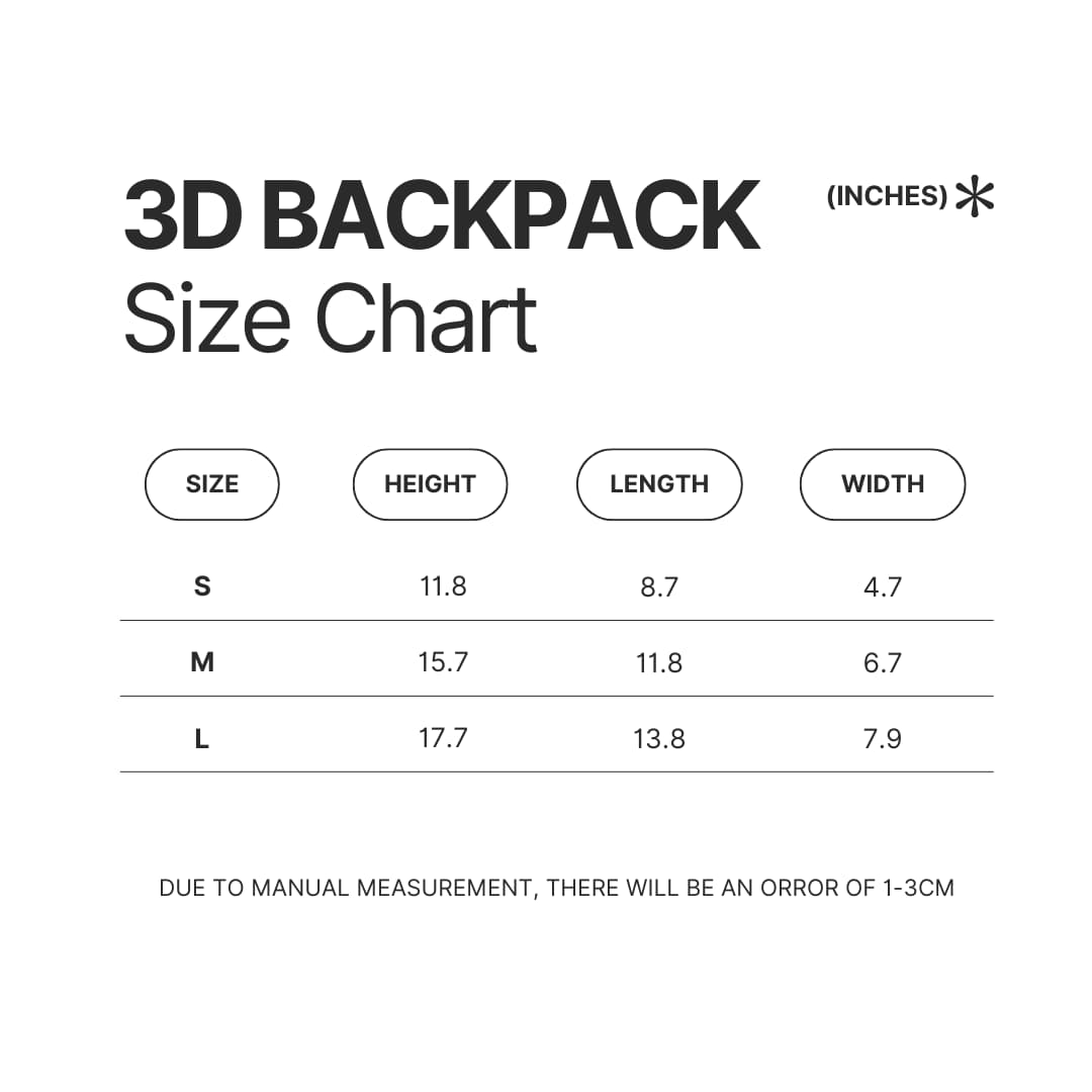 3D Backpack Size Chart - Meat Canyon Merch