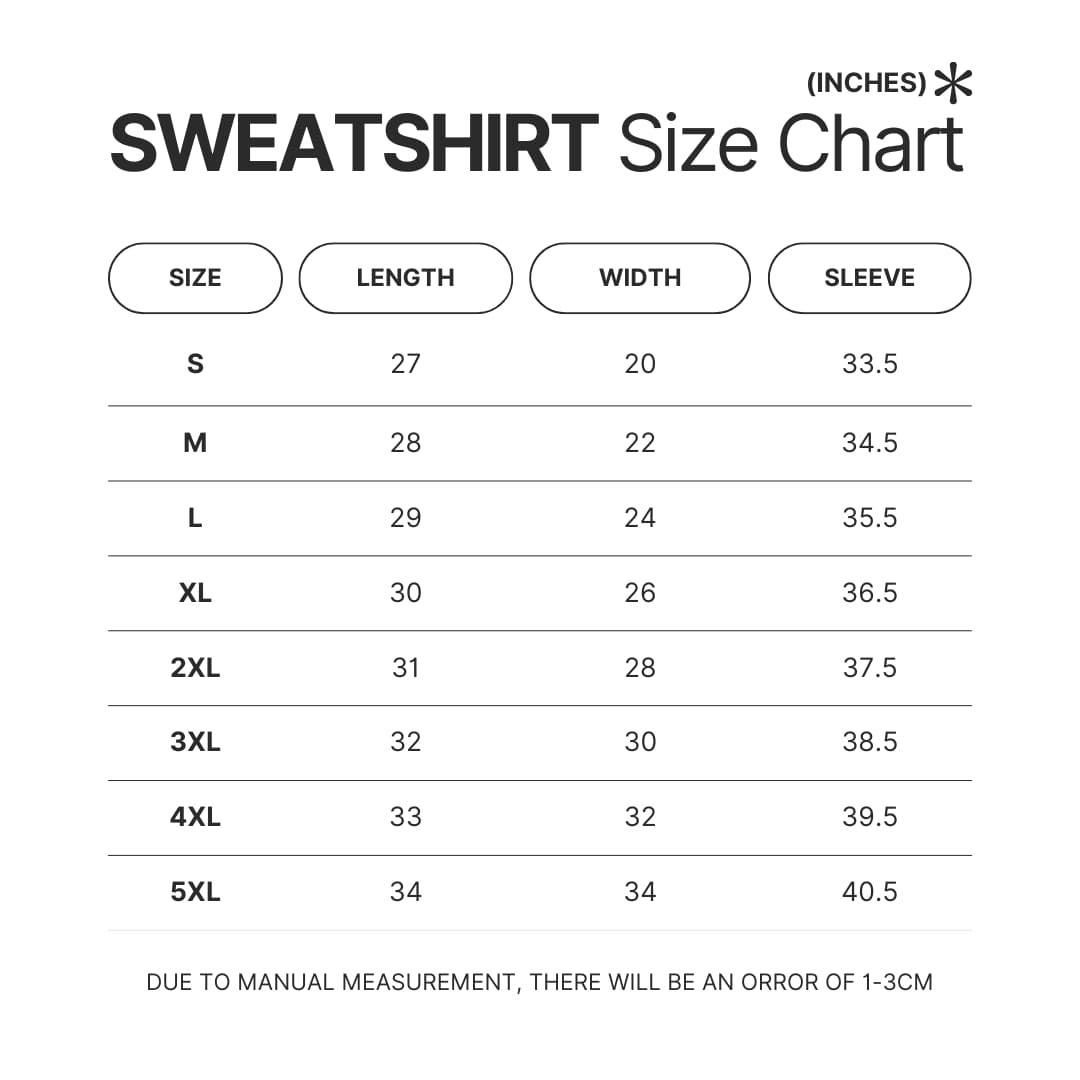 Sweatshirt Size Chart - Meat Canyon Merch