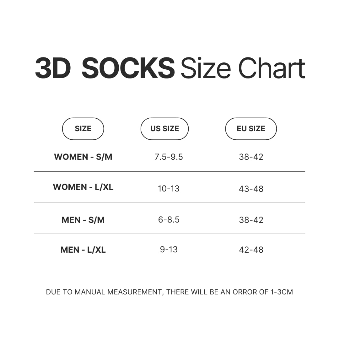 3D Socks Size Chart - Meat Canyon Merch